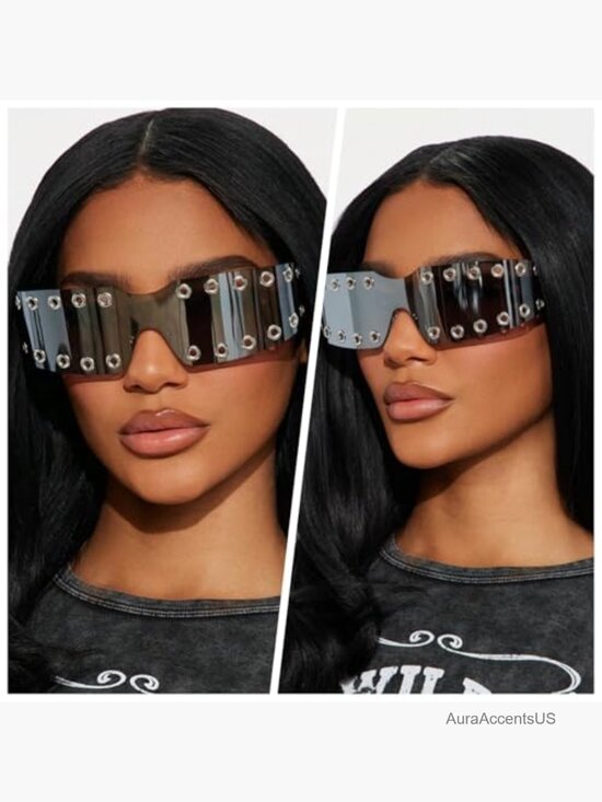 Wrap Around Cyberpunk Rimless Sunglasses UV400 Shield Shades main image 7